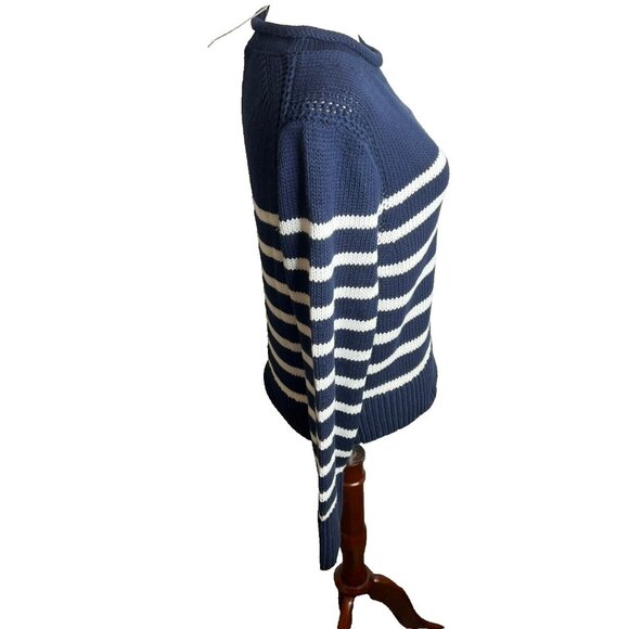 J.Crew $90 Heritage cotton Rollneck™ sweater in stripe Ivory Navy Size S CE486 - Picture 6 of 9